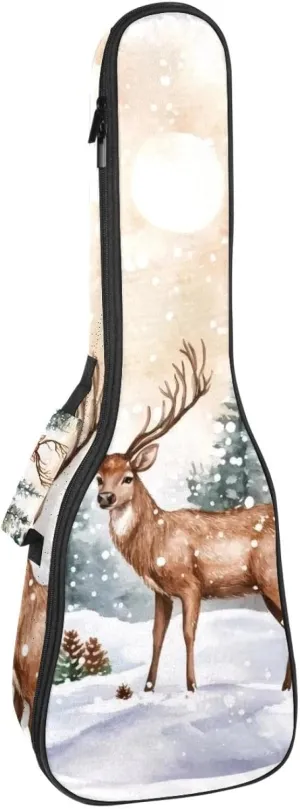 23 Inch Concert Ukulele Case Watercolor Wild Forest Deer with Fir Trees Ukulele Padded Bag with Storage and Shoulder Straps