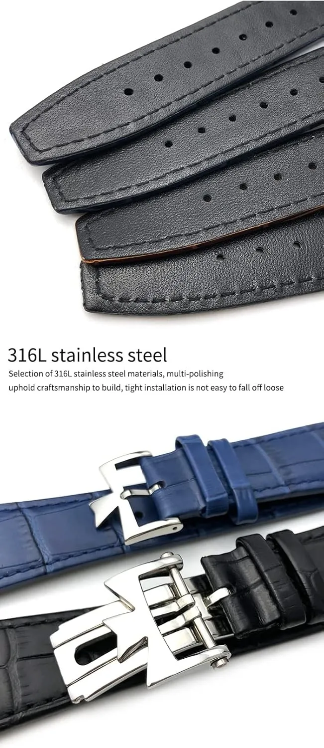 25-8mm Genuine Leather Convex Interface Watch Strap，For Vacheron Constantin Overseas Black Blue Brown Bamboo Grain Watch Bands