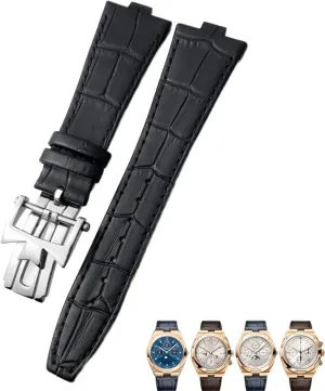 25-8mm Genuine Leather Convex Interface Watch Strap，For Vacheron Constantin Overseas Black Blue Brown Bamboo Grain Watch Bands