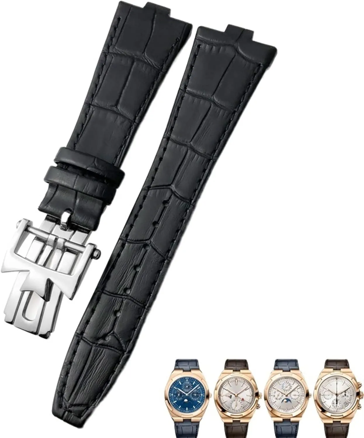 25-8mm Genuine Leather Convex Interface Watch Strap，For Vacheron Constantin Overseas Black Blue Brown Bamboo Grain Watch Bands