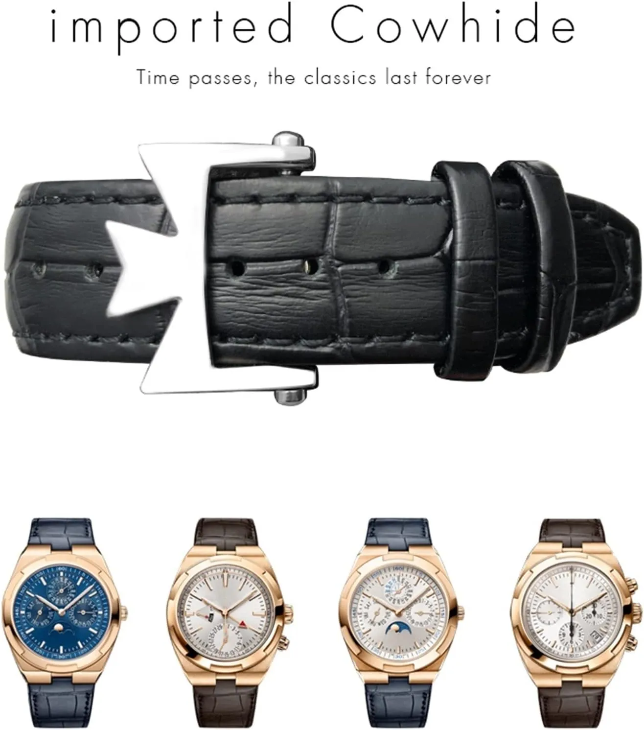 25-8mm Genuine Leather Convex Interface Watch Strap，For Vacheron Constantin Overseas Black Blue Brown Bamboo Grain Watch Bands