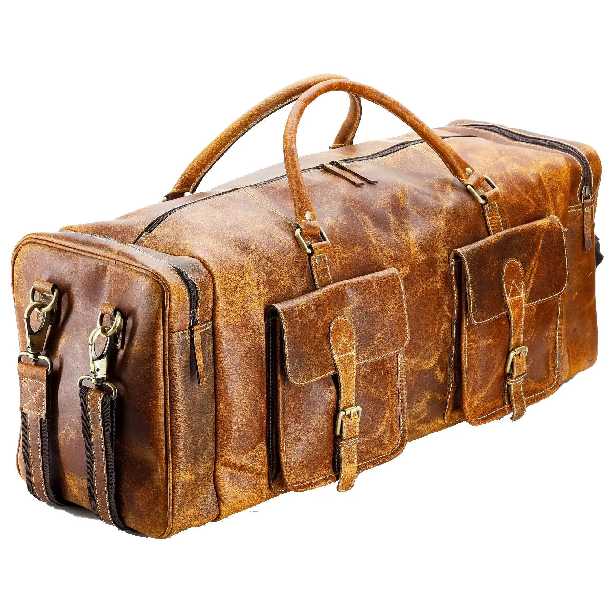 28-Inch Leather Duffel Bag – Distressed Tan Travel, Sports & Overnight Gym Bag
