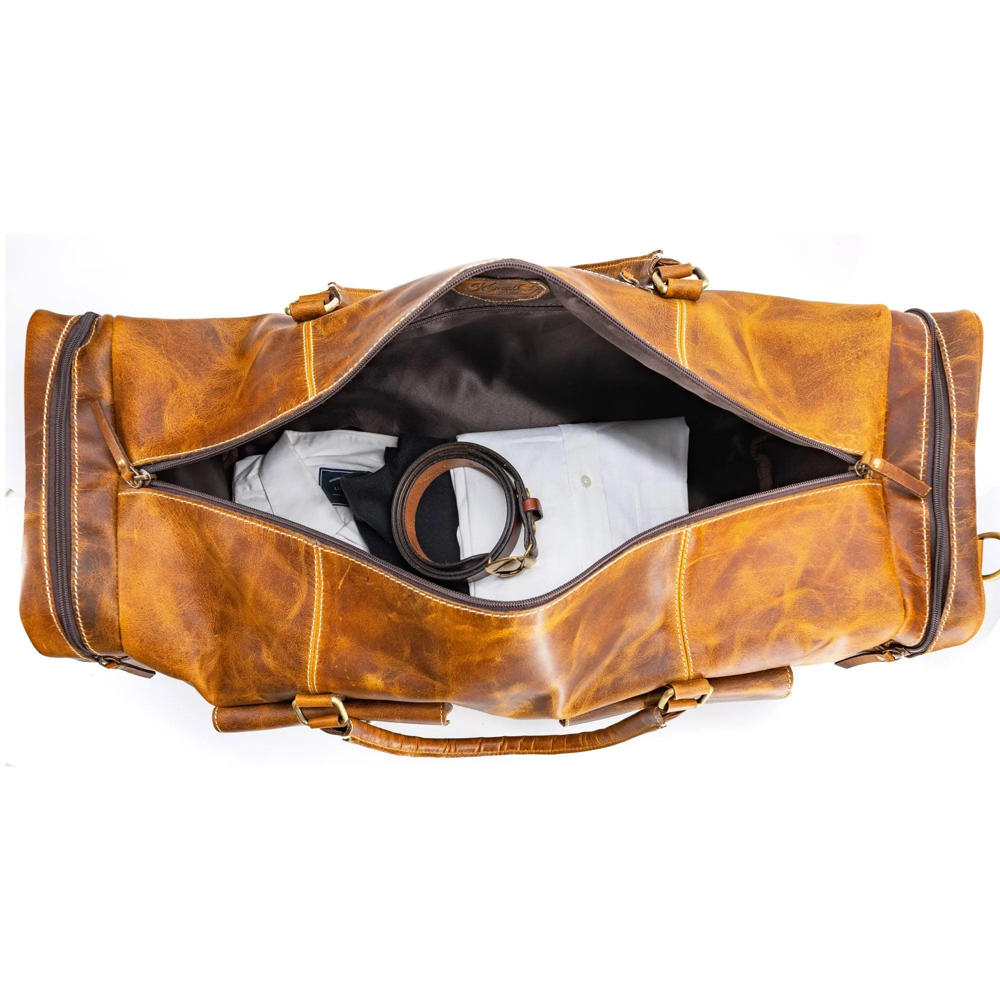 28-Inch Leather Duffel Bag – Distressed Tan Travel, Sports & Overnight Gym Bag
