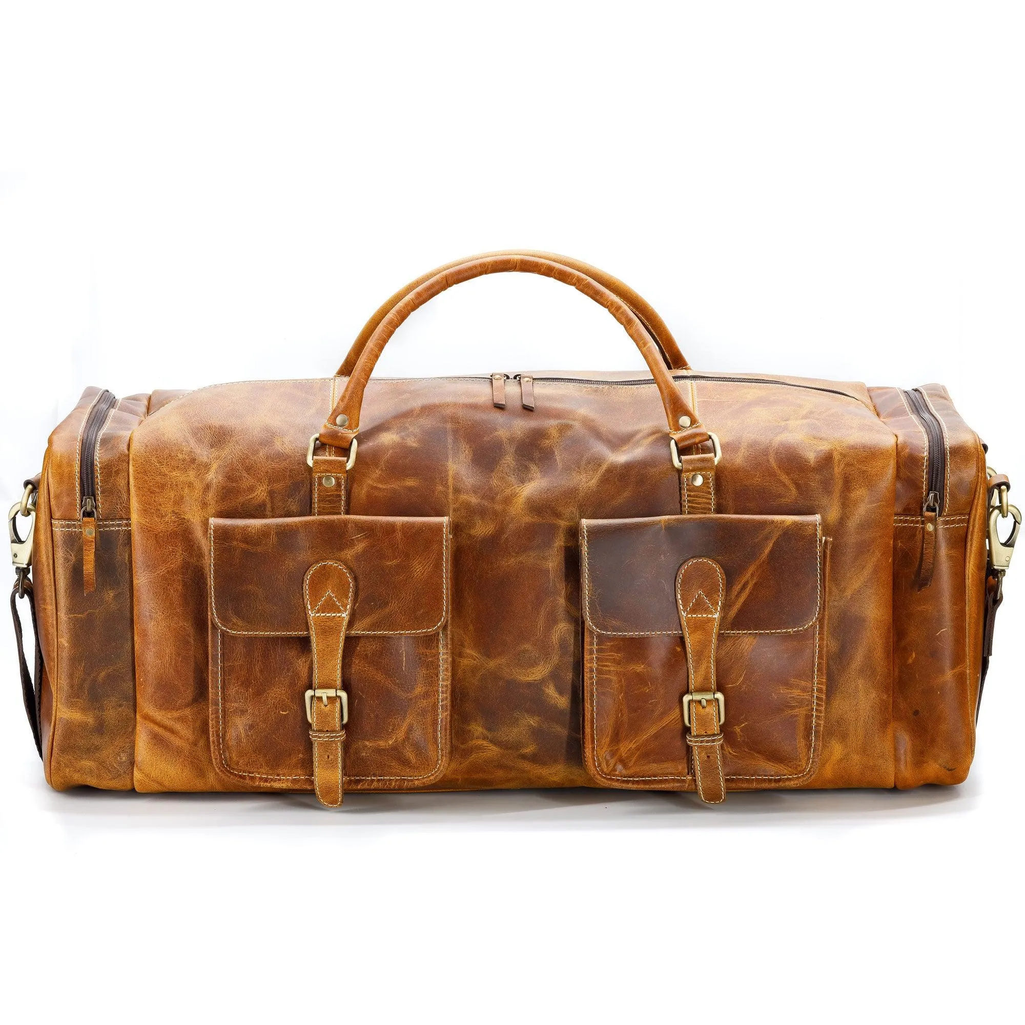 28-Inch Leather Duffel Bag – Distressed Tan Travel, Sports & Overnight Gym Bag
