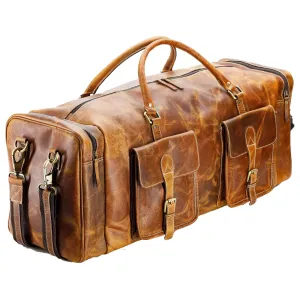 28-Inch Leather Duffel Bag – Distressed Tan Travel, Sports & Overnight Gym Bag