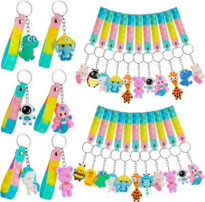 28 Pack Pop Fidget Toys Bulk Keychain for Kids,Mini Pop its with 3D Animal Cute Keychains for School Classroom Gifts,Party Favors for Kids