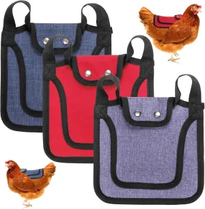 3 Pack Premium Chicken Saddles with Adjustable Strap, Outdoor Hen Saddle Sweater Clothes, Poultry Saver Apron Accessories, Birds Feather Protector Equipment for Back and Sides(3 Colors)