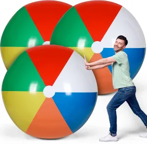 3 Pcs 48 Inch Giant Beach Balls Rainbow Large Pool Balls Jumbo PVC Inflatable Beach Toy Oversized Blow Up Plastic Game Swimming Pool Toy for Kid Teen Adult Summer Party Water Game Party Favors