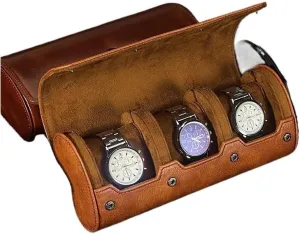 3 Slots Roll Travel Case Portable Vintage PU Leather Watch Organizer Display Storage Box for Men Gift(Black)