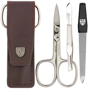 3 Swords Germany - brand quality 3 piece manicure pedicure grooming kit set for professional finger & toe nail care scissors file genuine leather case in gift box, Made in Solingen Germany (03744 )