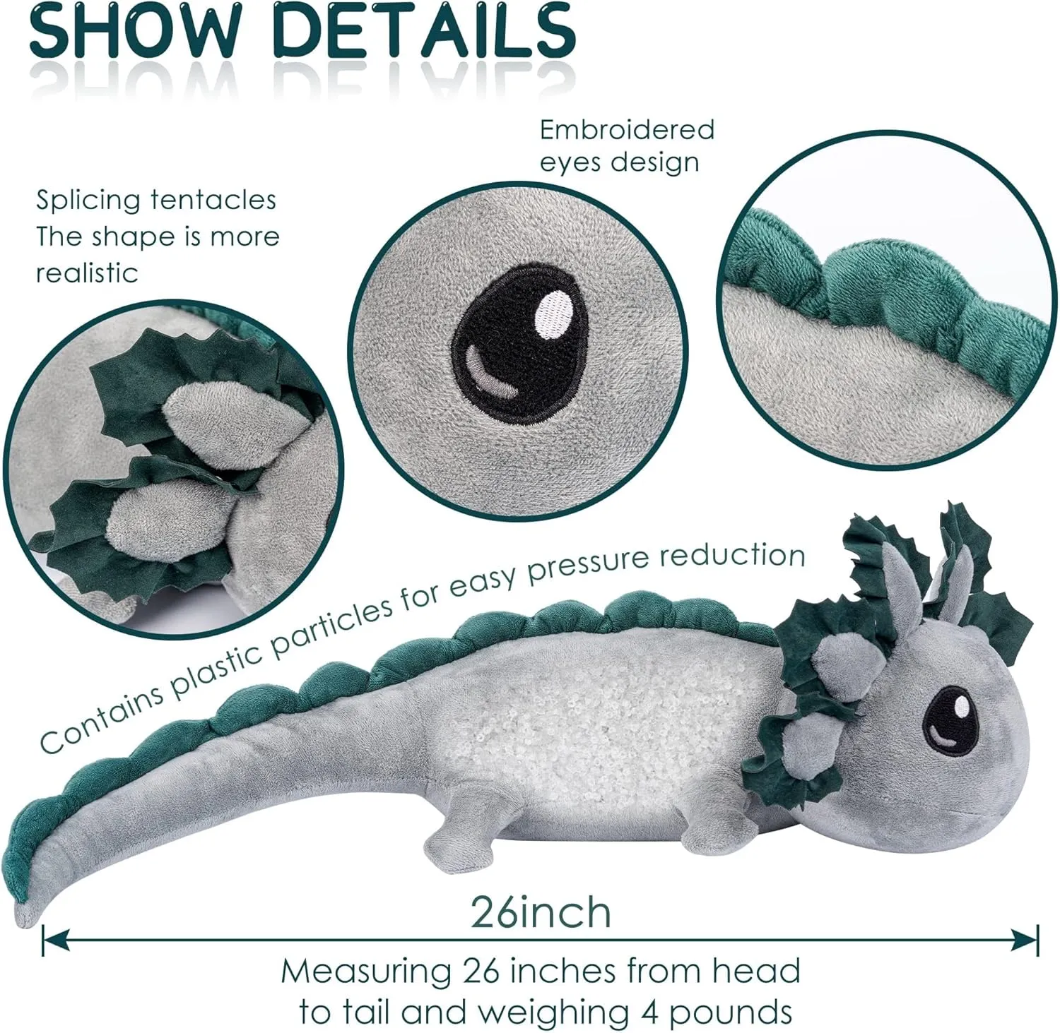 30” Weighted Axolotl Stuffed Animals for Adults & Kids, 5lbs Large Weighted Axolotl Lap Animals Plush Gift for Valentine Birthday Holidays BirthdayBirthday Birthday