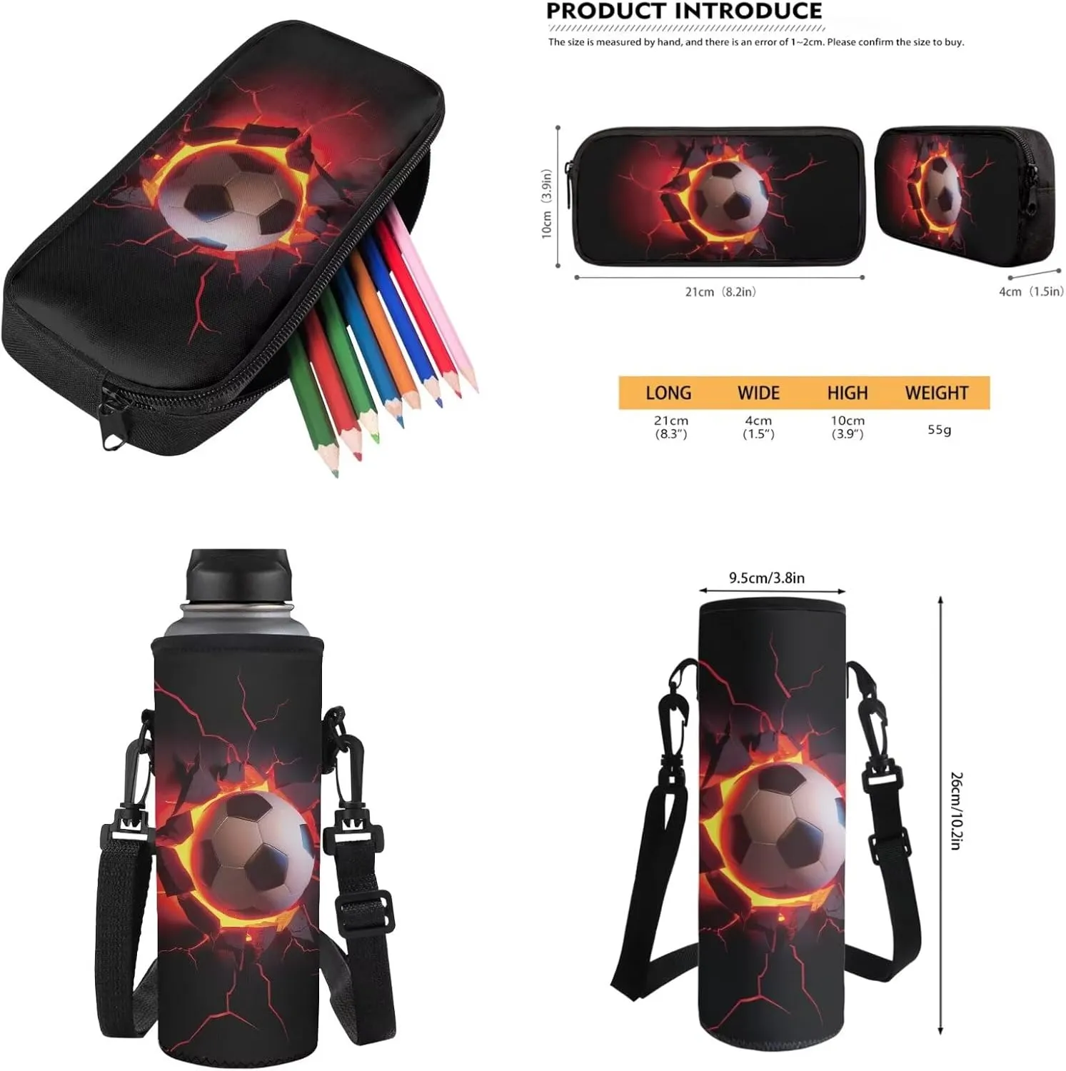 3D Lava Soccer Print Backpack Set of 4, Primary School Bookbag for Elementary Student Book Bag Schoolbag Casual Daypack Travel Rucksack 17 Inch Knapsack
