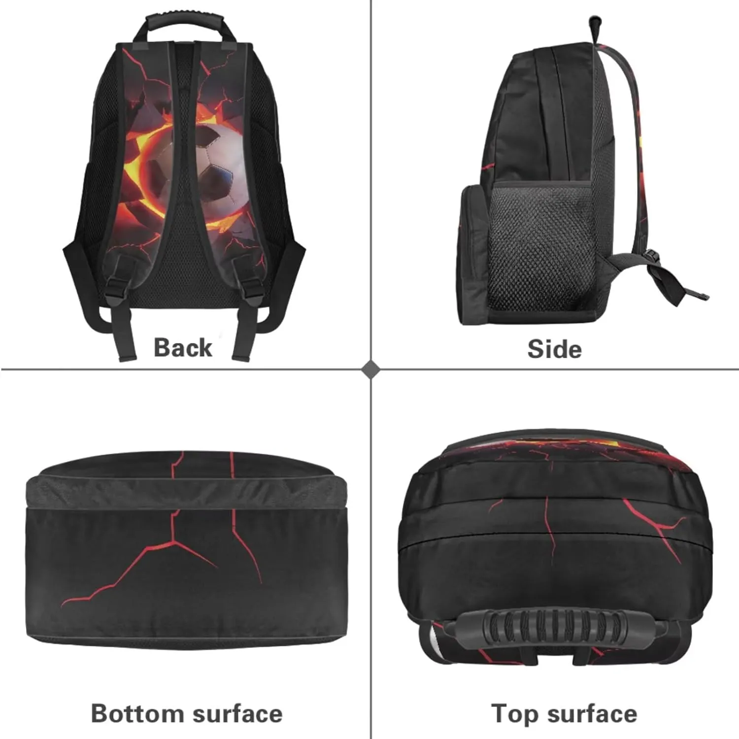 3D Lava Soccer Print Backpack Set of 4, Primary School Bookbag for Elementary Student Book Bag Schoolbag Casual Daypack Travel Rucksack 17 Inch Knapsack