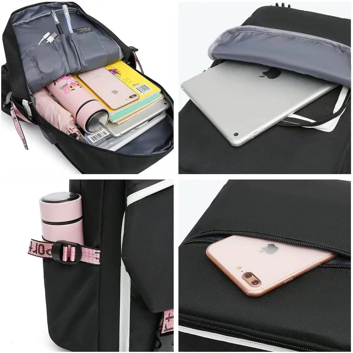 3PCS Teenagers Travel Backpack Large Capacity Laptop Bag Multifunctional Shoulder Bag with USB Charging Port