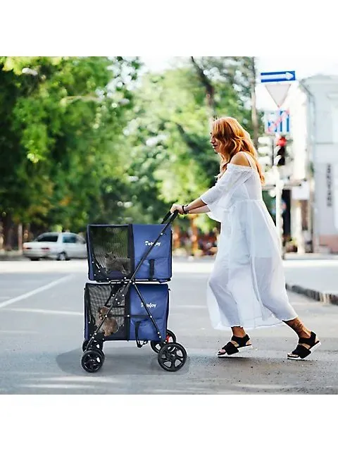 4-in-1 Double Pet Stroller W/ Detachable Carrier Travel Carriage