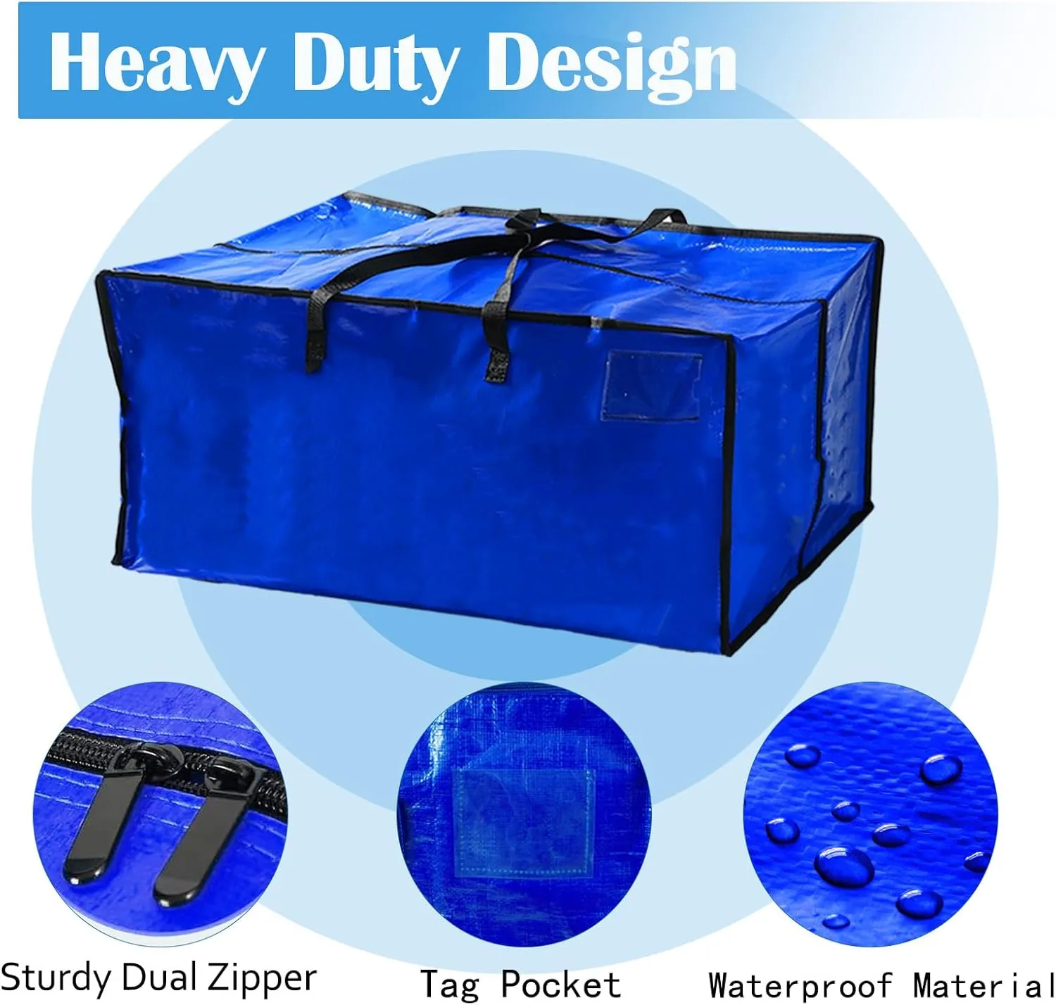 4 Pack Moving Bags w/Backpack Straps，Heavy-Duty Storage Tote Moving Boxes for Space Saving，Extra Large Storage Laundry Bags,Collapsible（Blue）