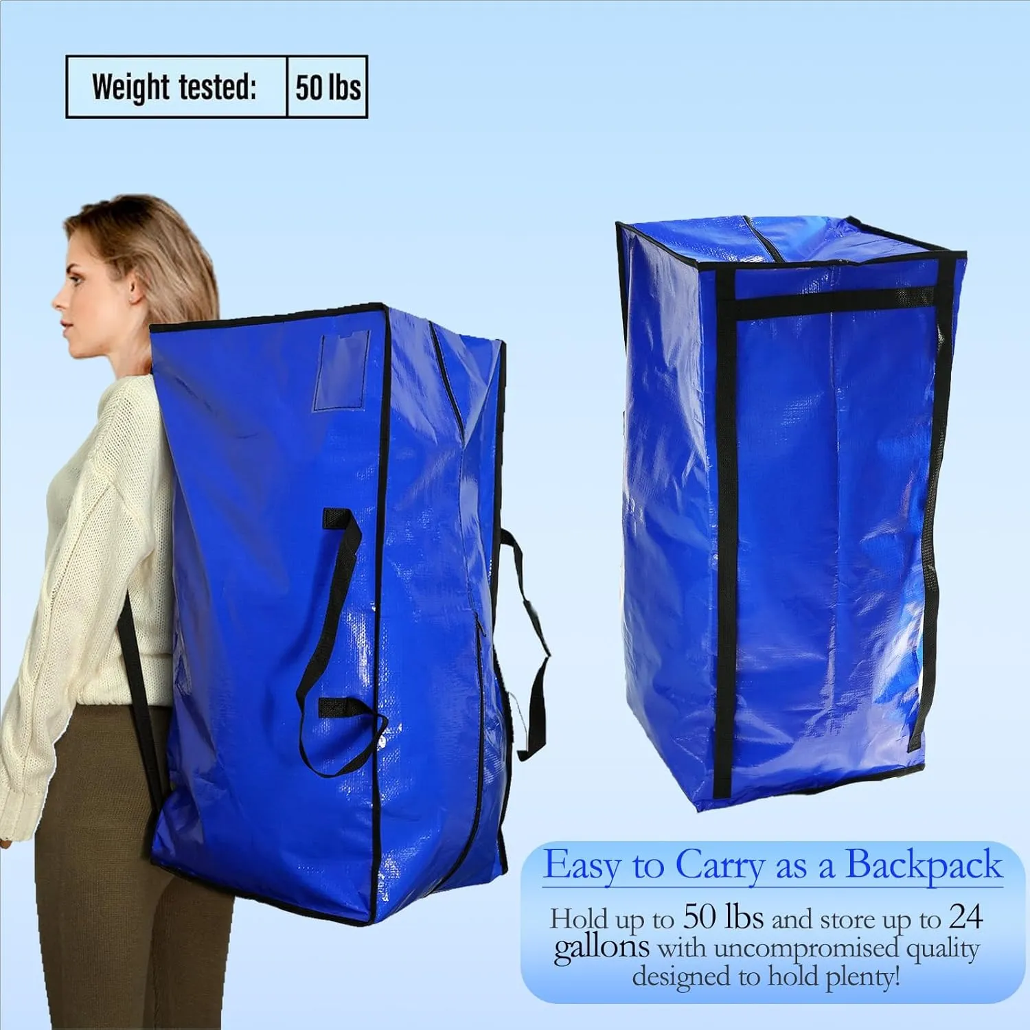 4 Pack Moving Bags w/Backpack Straps，Heavy-Duty Storage Tote Moving Boxes for Space Saving，Extra Large Storage Laundry Bags,Collapsible（Blue）