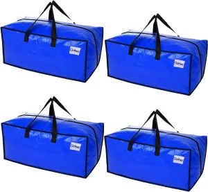 4 Pack Moving Bags w/Backpack Straps，Heavy-Duty Storage Tote Moving Boxes for Space Saving，Extra Large Storage Laundry Bags,Collapsible（Blue）