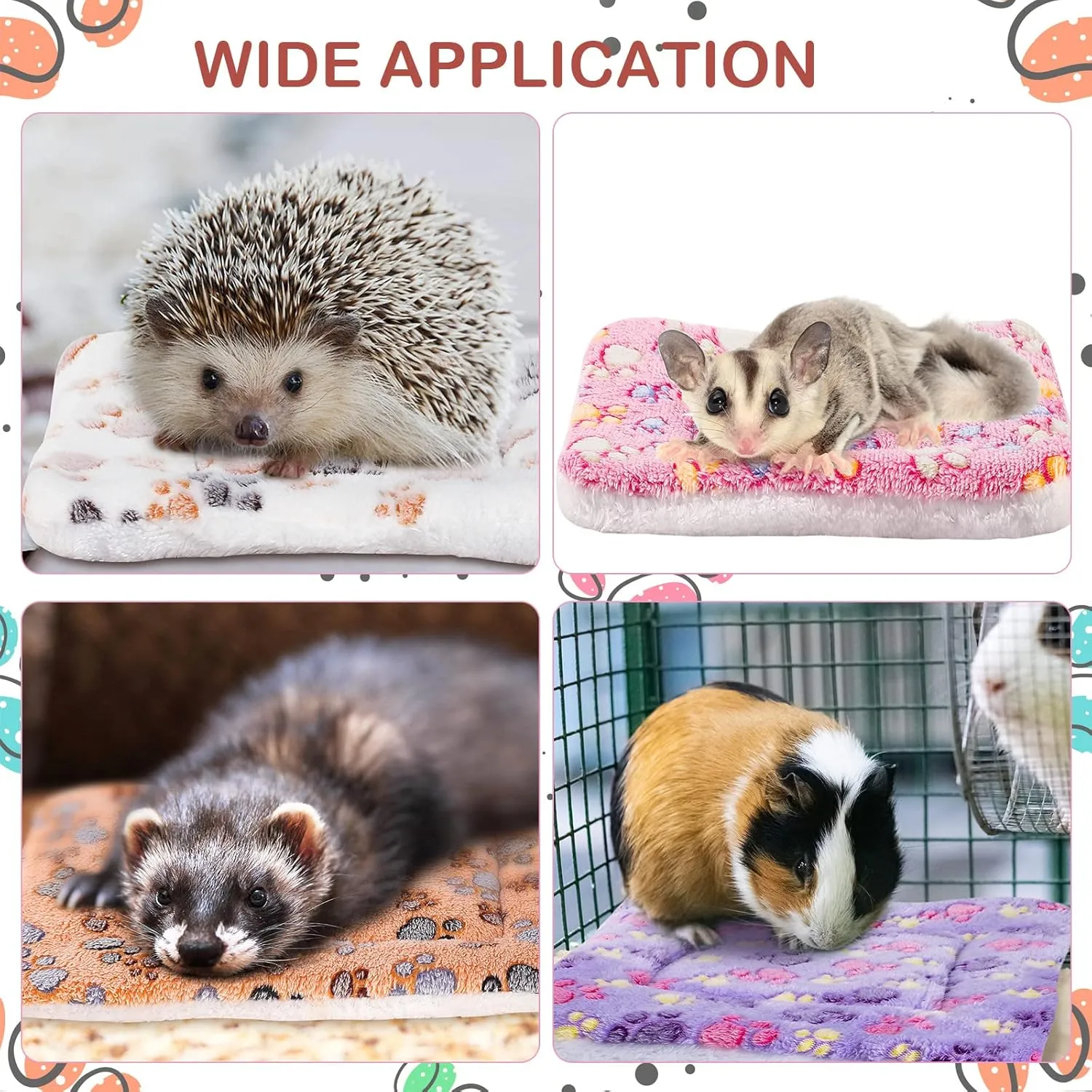 4 Pack Ultra Soft Dog Cat Bed Mat with Cute Prints Reversible Fleece Dog Crate Kennel Pad Cozy Washable Thickened Hamster Guinea Pig Pet Bed Mat for Small Animals(13 x 10 Inches,Vivid Color)