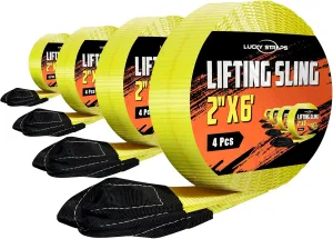 4 Pcs Twisted Eye Lifting Sling with UV Resistance, Lucky Straps 6' x 2" Lifting Straps for Hoist, 15000 Lbs Heavy Duty Twist Eye Polyester Webbing Sling for Furniture, Beds, Machinery, Outdoor, etc