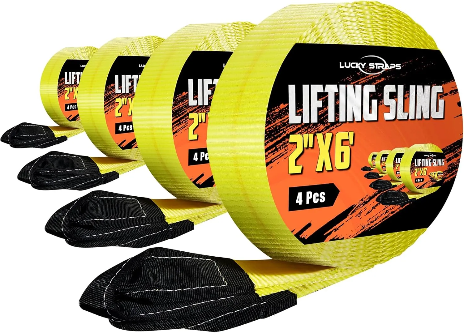 4 Pcs Twisted Eye Lifting Sling with UV Resistance, Lucky Straps 6' x 2" Lifting Straps for Hoist, 15000 Lbs Heavy Duty Twist Eye Polyester Webbing Sling for Furniture, Beds, Machinery, Outdoor, etc