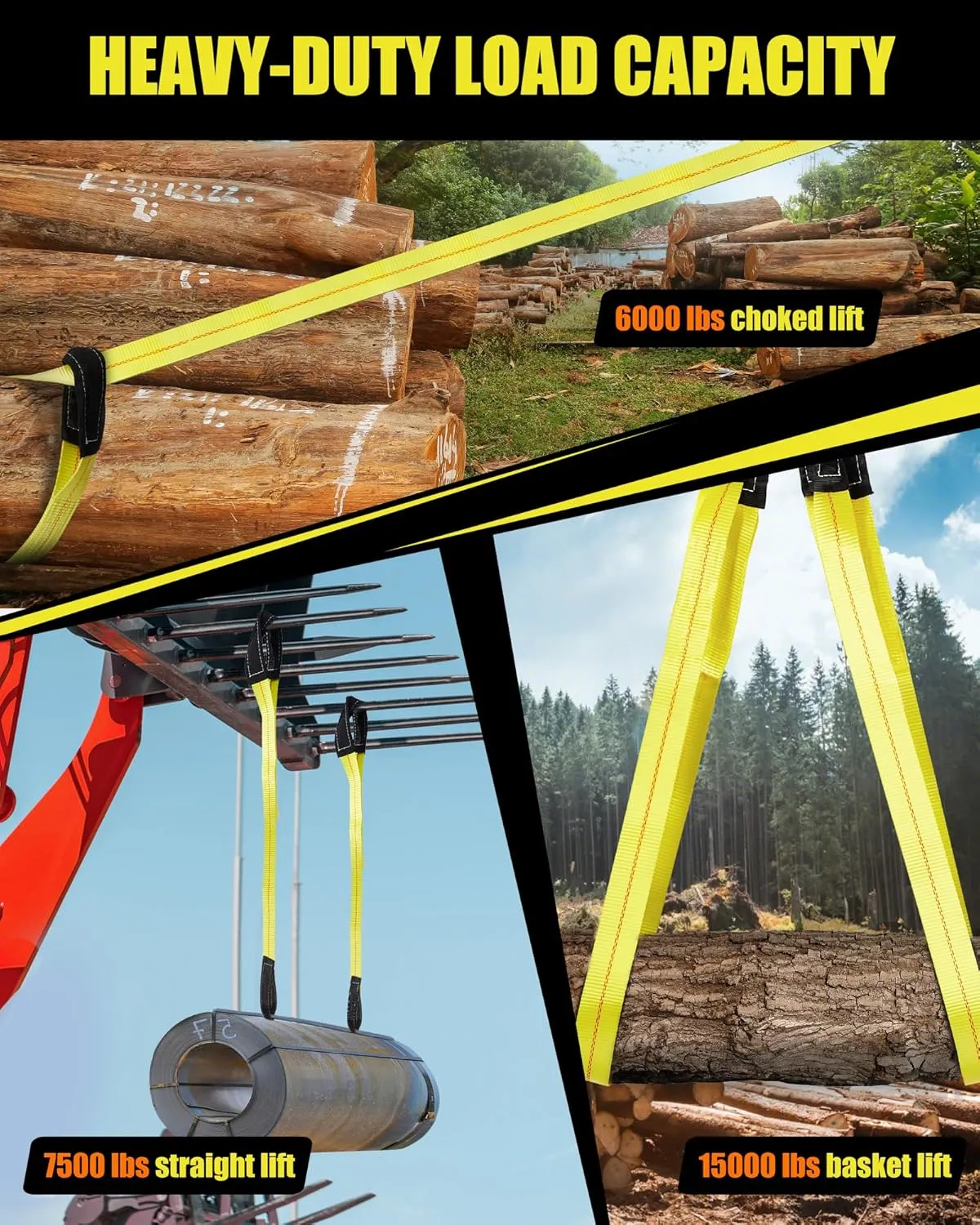 4 Pcs Twisted Eye Lifting Sling with UV Resistance, Lucky Straps 6' x 2" Lifting Straps for Hoist, 15000 Lbs Heavy Duty Twist Eye Polyester Webbing Sling for Furniture, Beds, Machinery, Outdoor, etc