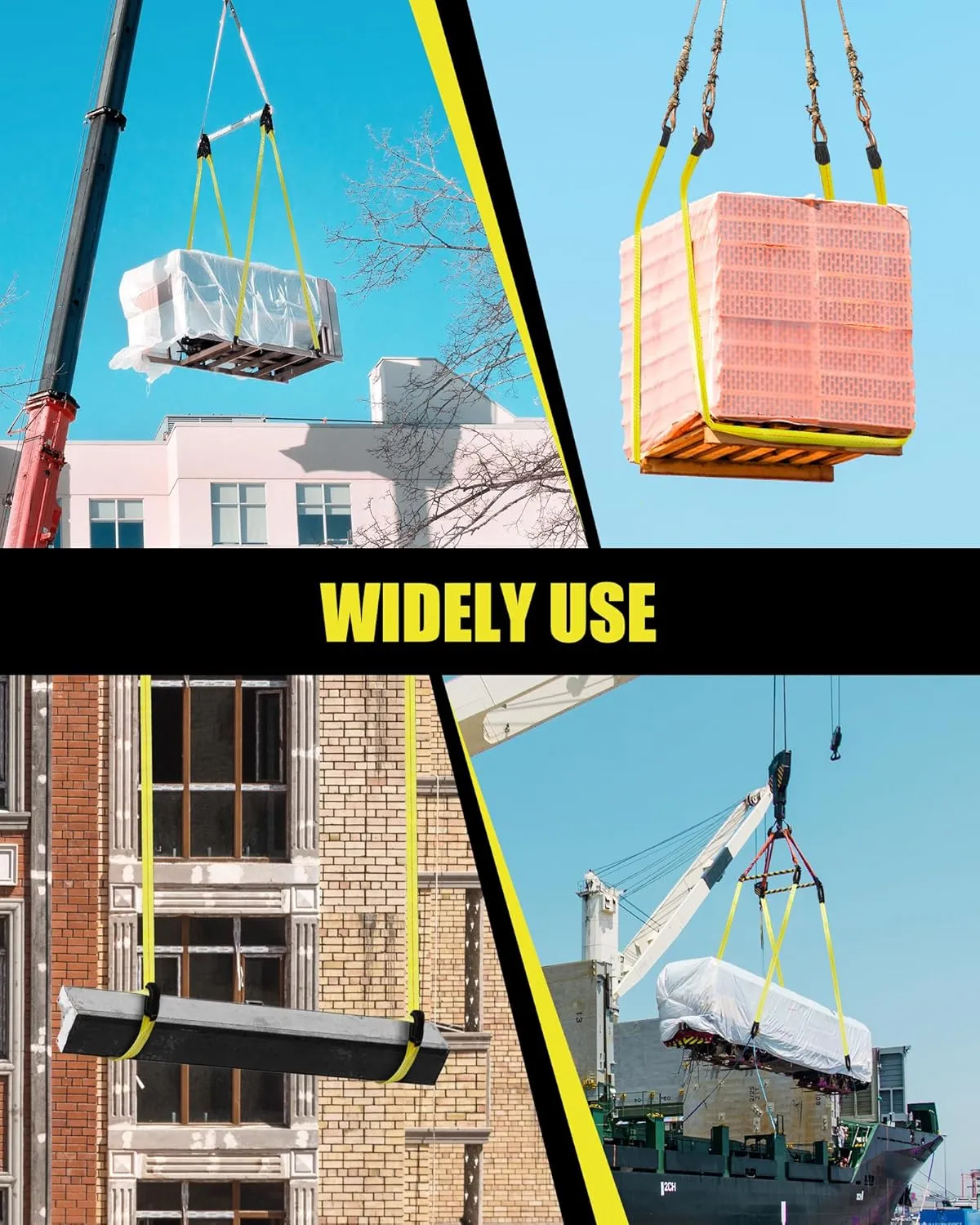 4 Pcs Twisted Eye Lifting Sling with UV Resistance, Lucky Straps 6' x 2" Lifting Straps for Hoist, 15000 Lbs Heavy Duty Twist Eye Polyester Webbing Sling for Furniture, Beds, Machinery, Outdoor, etc