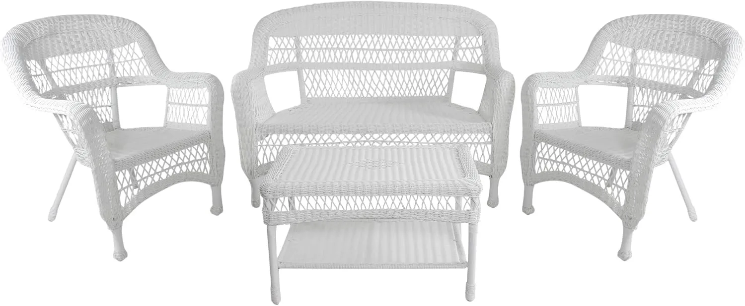 4-Piece White Steel Resin Wicker Outdoor Patio Furniture Set 51"