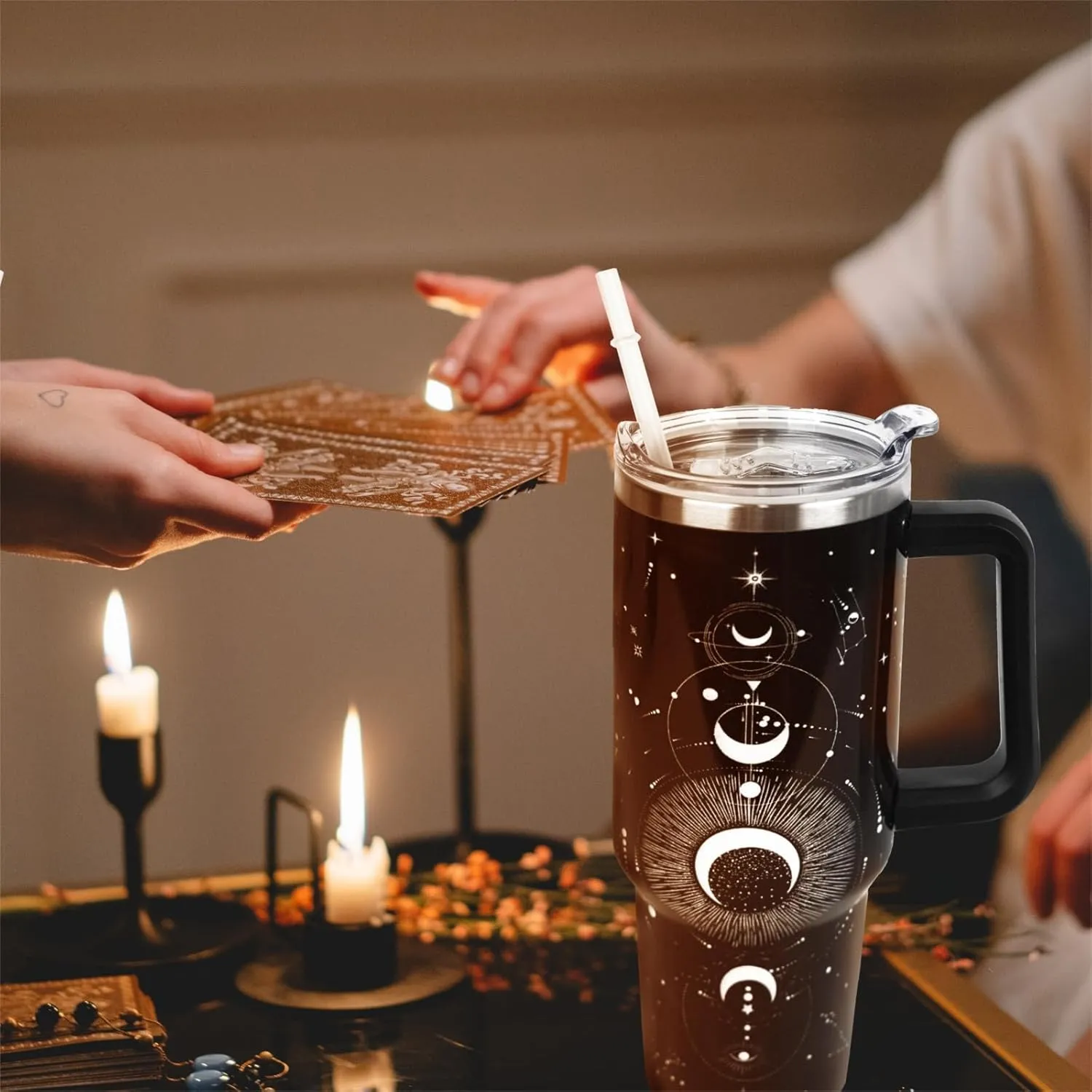 40 oz Tumbler with Handle and Straw Gothic Tumbler Leak Proof Insulated Cup 40 oz Gothic Coffee Travel Mug Witchy Decor Stuff Goth Gifts for Women