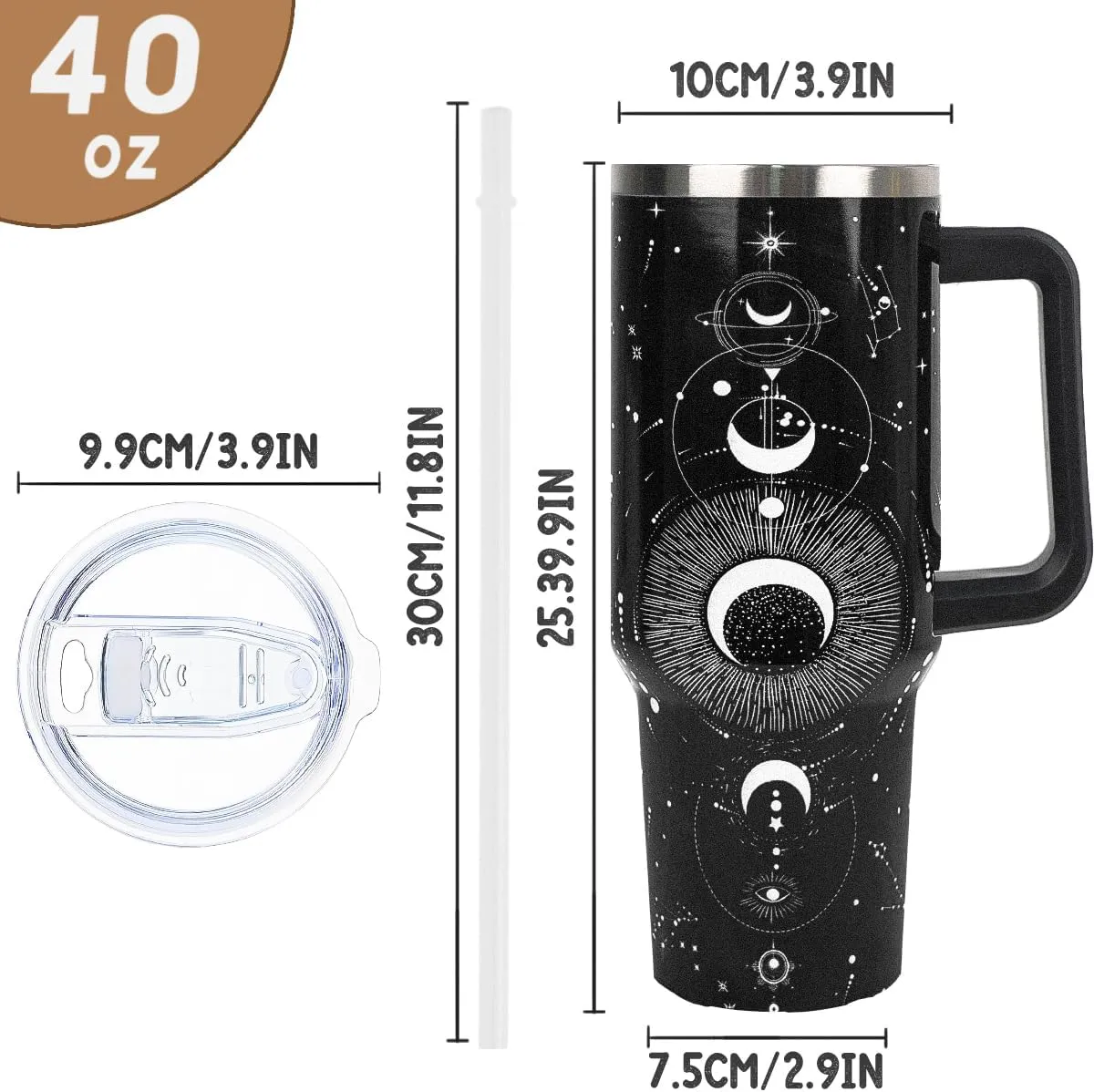40 oz Tumbler with Handle and Straw Gothic Tumbler Leak Proof Insulated Cup 40 oz Gothic Coffee Travel Mug Witchy Decor Stuff Goth Gifts for Women