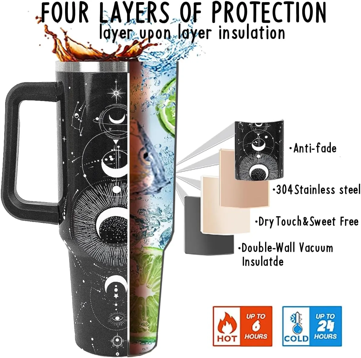 40 oz Tumbler with Handle and Straw Gothic Tumbler Leak Proof Insulated Cup 40 oz Gothic Coffee Travel Mug Witchy Decor Stuff Goth Gifts for Women