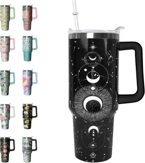 40 oz Tumbler with Handle and Straw Gothic Tumbler Leak Proof Insulated Cup 40 oz Gothic Coffee Travel Mug Witchy Decor Stuff Goth Gifts for Women