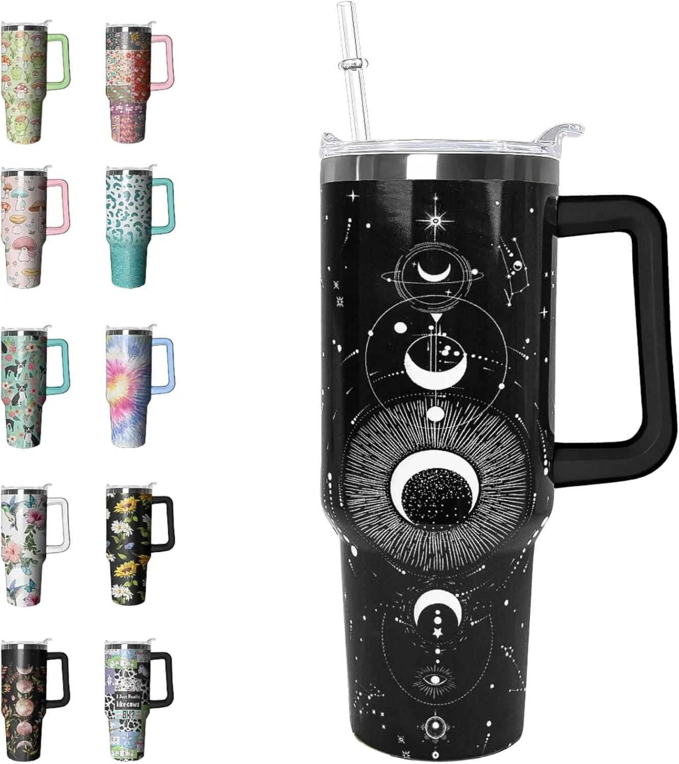 40 oz Tumbler with Handle and Straw Gothic Tumbler Leak Proof Insulated Cup 40 oz Gothic Coffee Travel Mug Witchy Decor Stuff Goth Gifts for Women