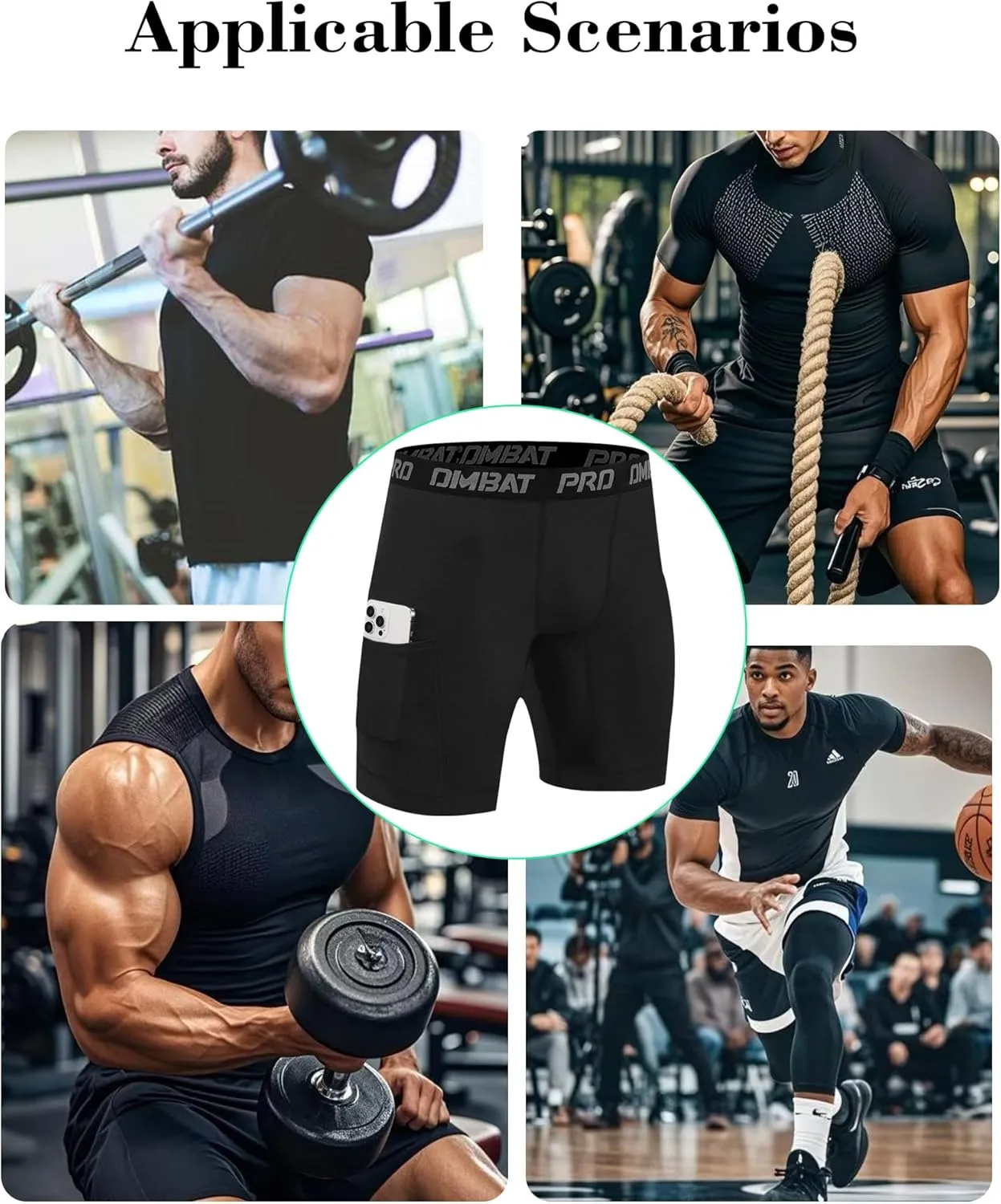 5 Pack Compression Shorts Men with Pocket Spandex Athletic Baselayer Shorts Quick Dry Compression Sports Underwear