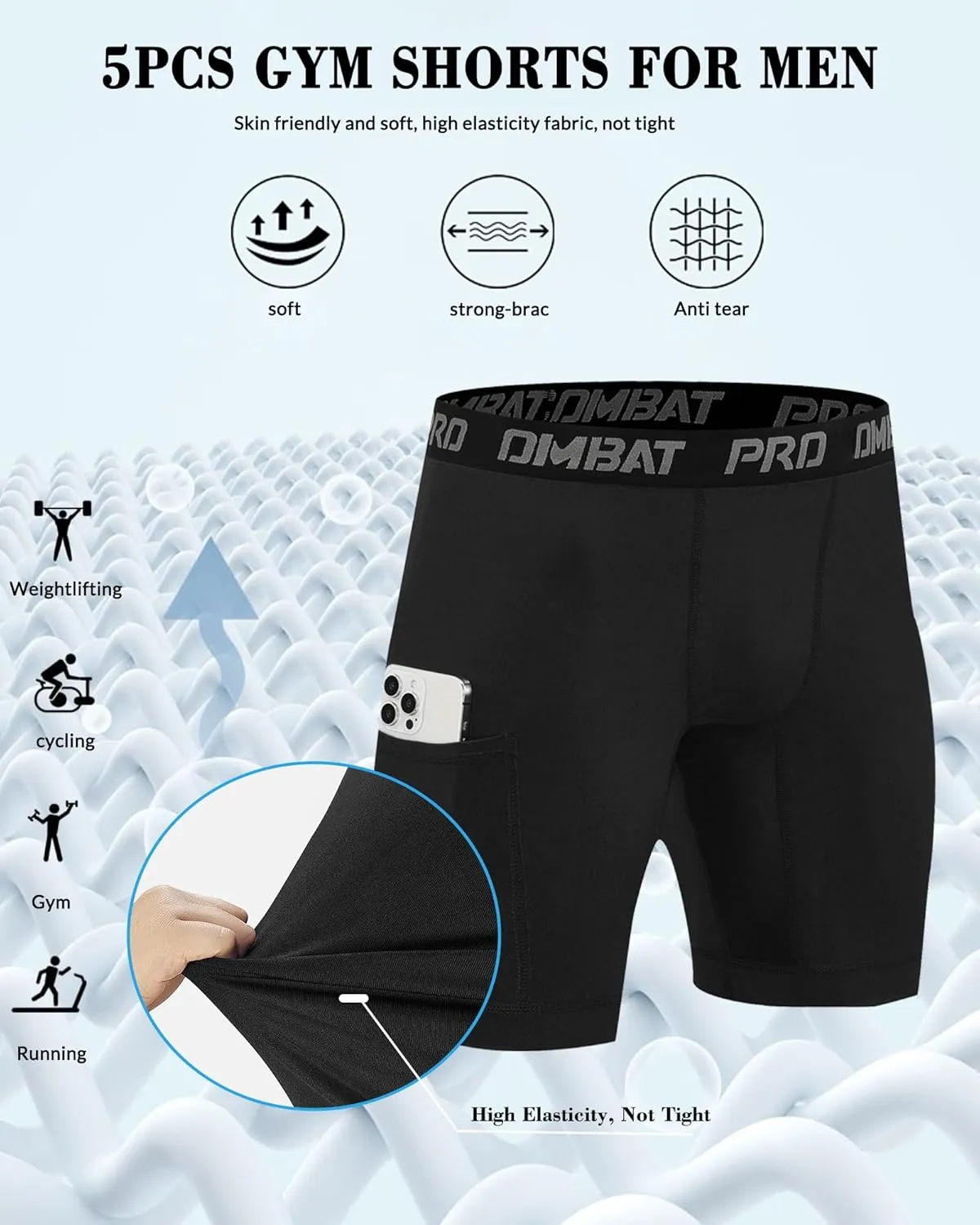 5 Pack Compression Shorts Men with Pocket Spandex Athletic Baselayer Shorts Quick Dry Compression Sports Underwear