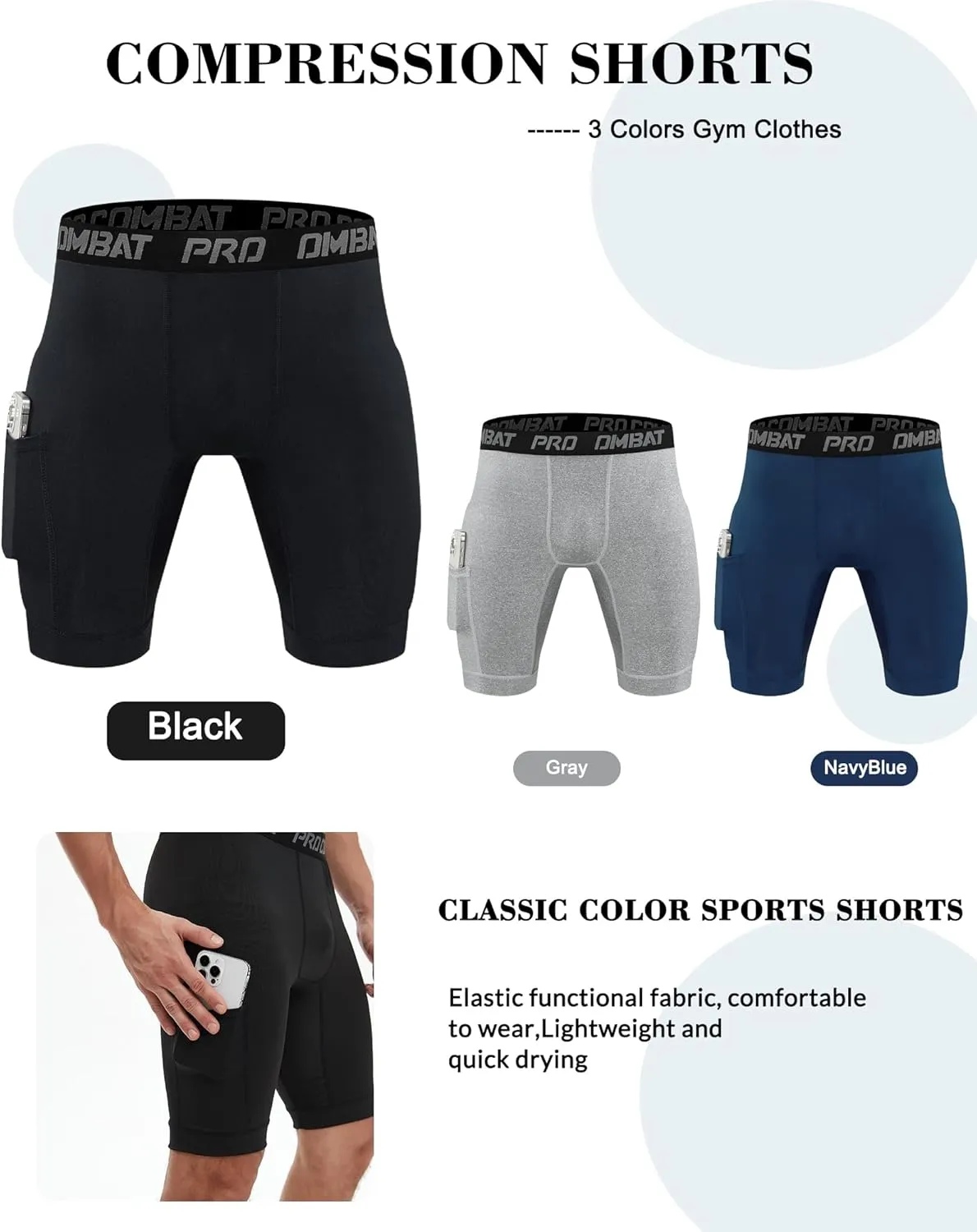 5 Pack Compression Shorts Men with Pocket Spandex Athletic Baselayer Shorts Quick Dry Compression Sports Underwear