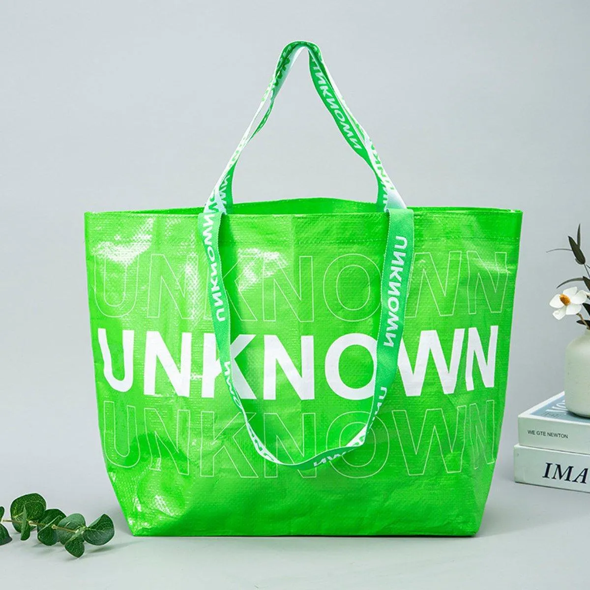 5pcs Hand Woven Green Handbags Waterproof Eco-Friendly Shopping Tote Bags