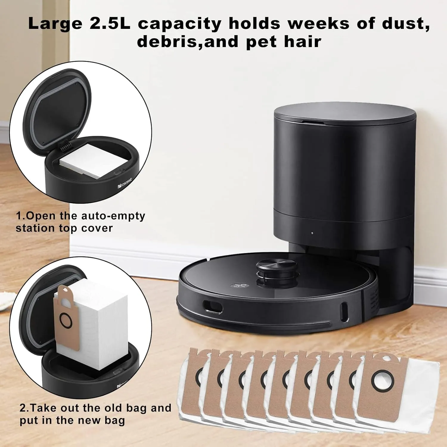 6 Pack Leakproof Dedicated Large Capacity Dust Bags For iHome AutoVac Nova Vacuum Bags, For Proscenic M7 Pro Vacuum Cleaner Accessory