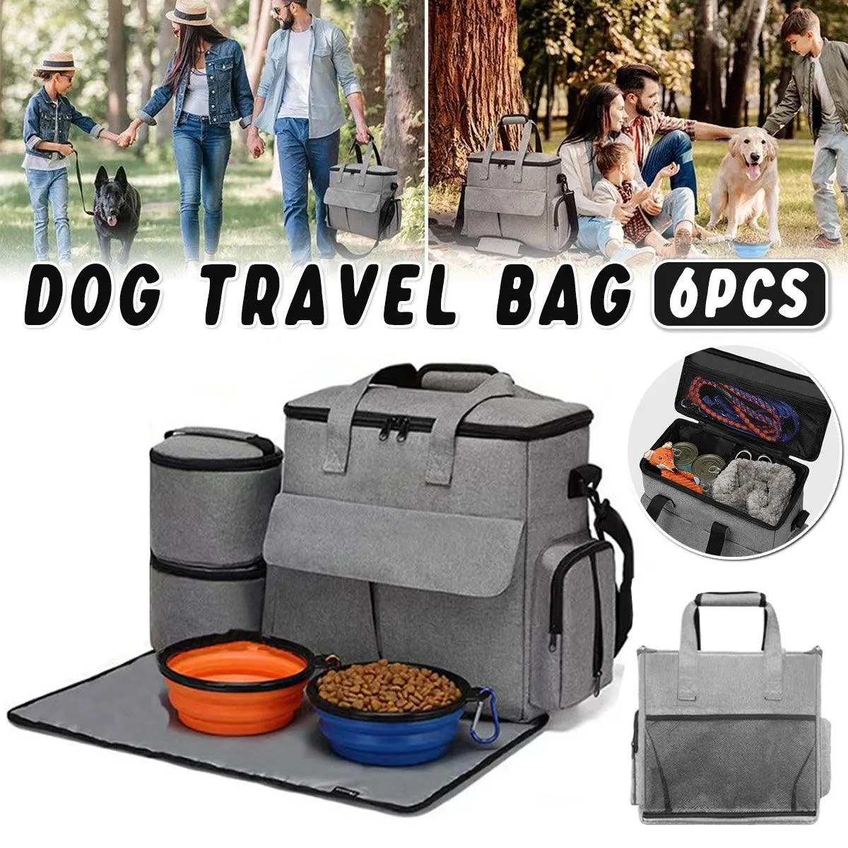 6PCS Pet Travel Outing Backpack Large Capacity Folding Storage Multifunctional