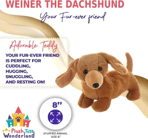 8-Inch Weiner The Dachshund Plush Toy – Soft Stuffed Animal for Girls, Boys, Dog Lovers, Baby Shower, Birthday, Nursery Decor, Realistic Puppy Gift for Kids, Teens, Collectors