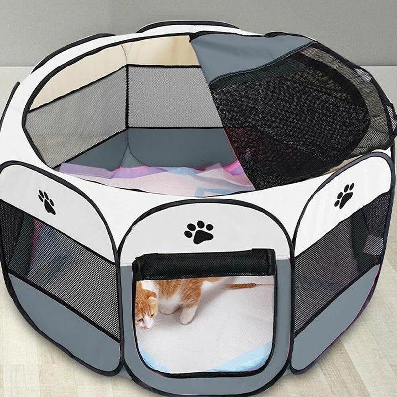 8 Panel Pet Tent Playpen Dog Cat Play Pen Bags Kennel Portable Puppy Crate