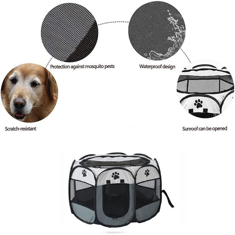 8 Panel Pet Tent Playpen Dog Cat Play Pen Bags Kennel Portable Puppy Crate