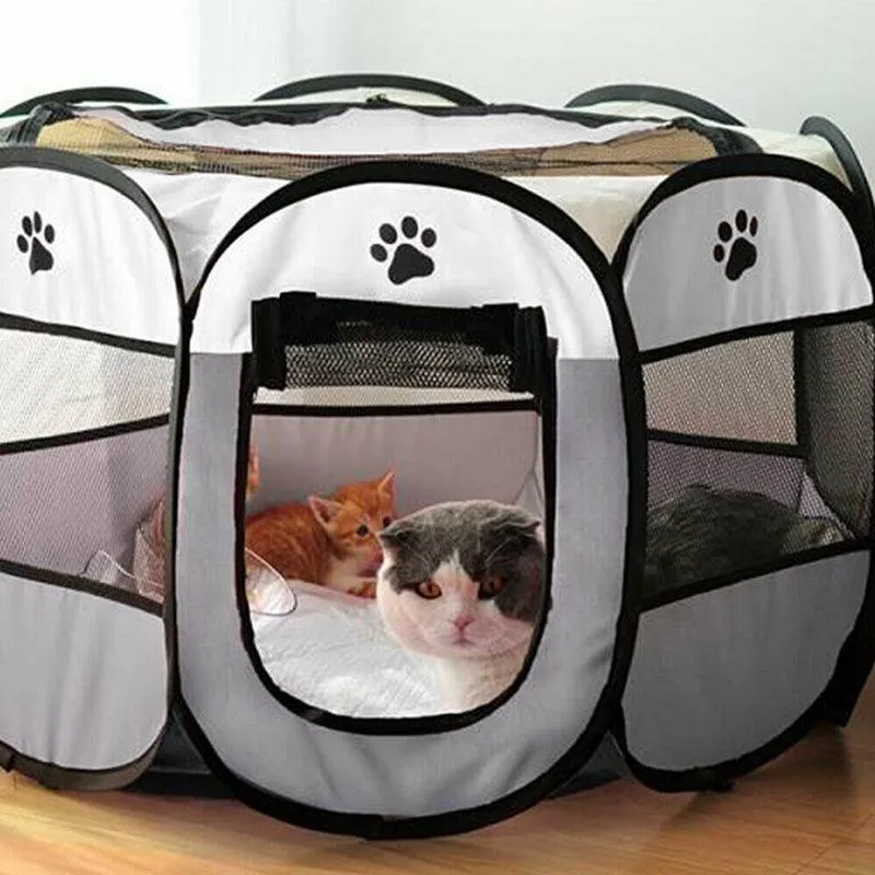 8 Panel Pet Tent Playpen Dog Cat Play Pen Bags Kennel Portable Puppy Crate
