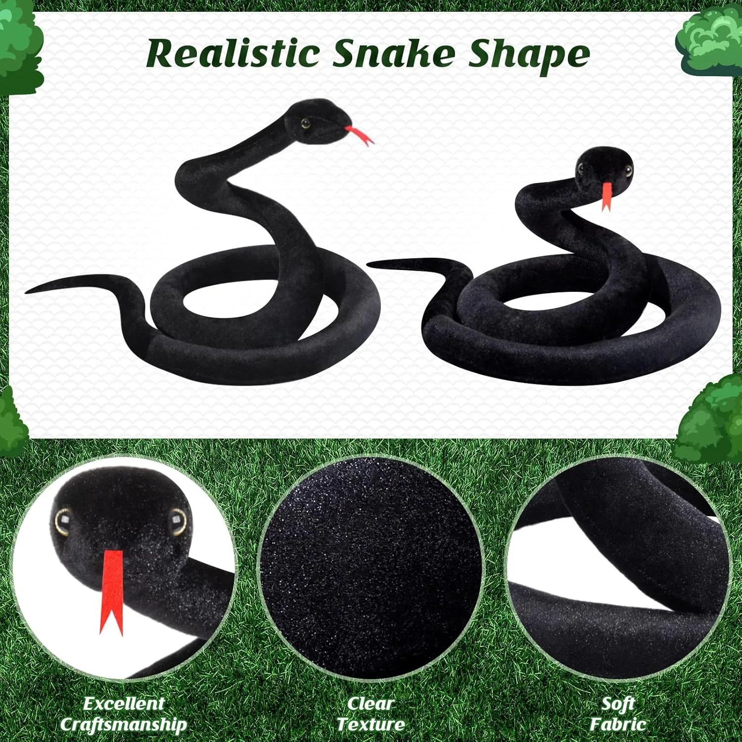 80 in Stuffed Snake Animal, Large Giant Plush Snake, Lifelike Cute Stuffed Animal for Birthday Present, Party Prank Prop (Black)
