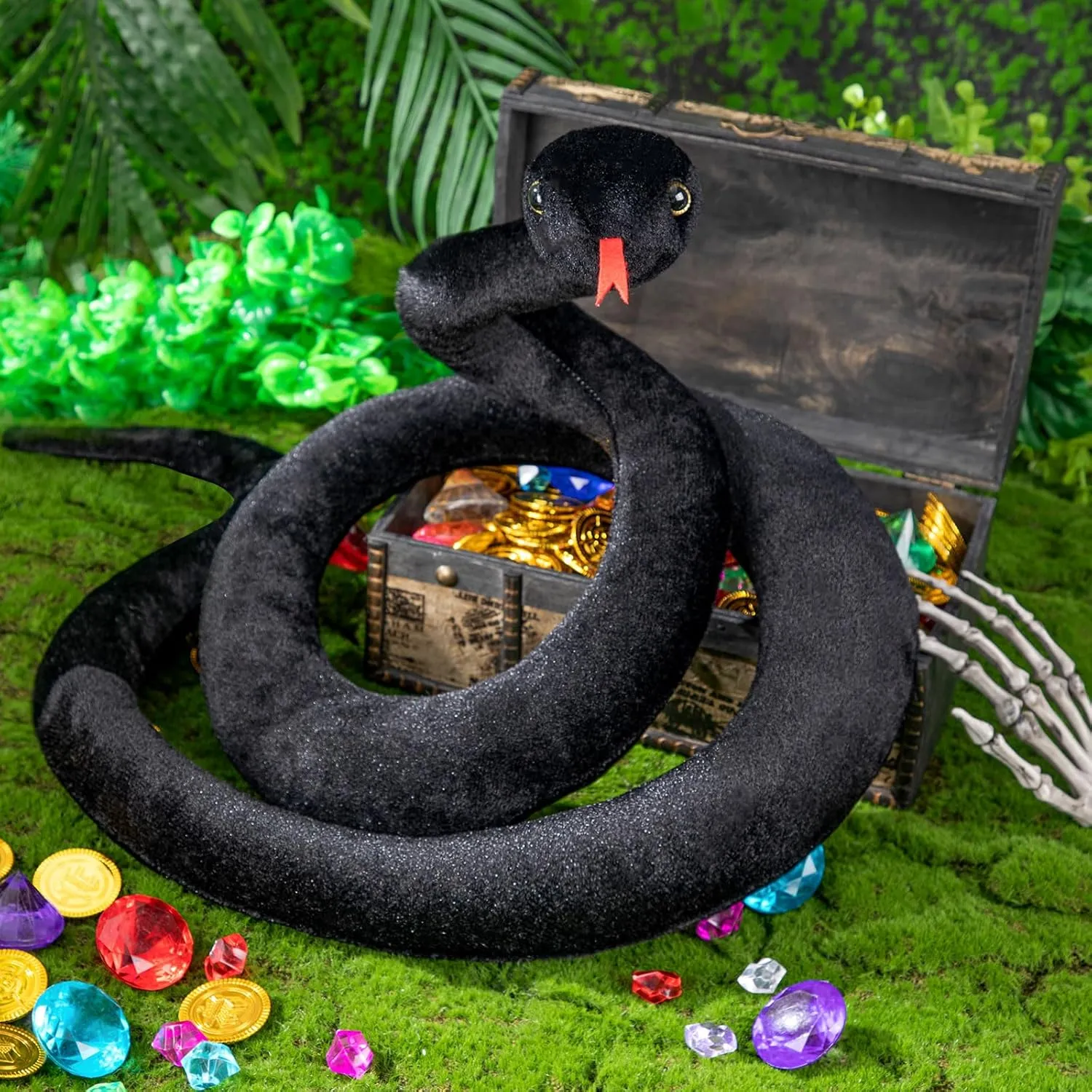 80 in Stuffed Snake Animal, Large Giant Plush Snake, Lifelike Cute Stuffed Animal for Birthday Present, Party Prank Prop (Black)