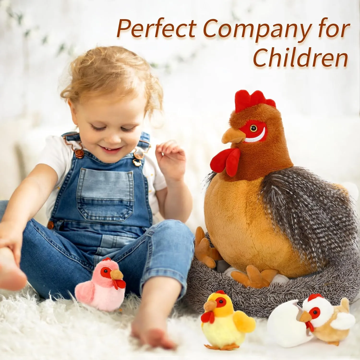 8Pcs Chicken Stuffed Animal, Stuffed Hen with Little Baby Chicks and Coop, Plush Toys for Kids, Hit of Christmas Farm Party