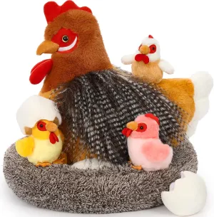 8Pcs Chicken Stuffed Animal, Stuffed Hen with Little Baby Chicks and Coop, Plush Toys for Kids, Hit of Christmas Farm Party