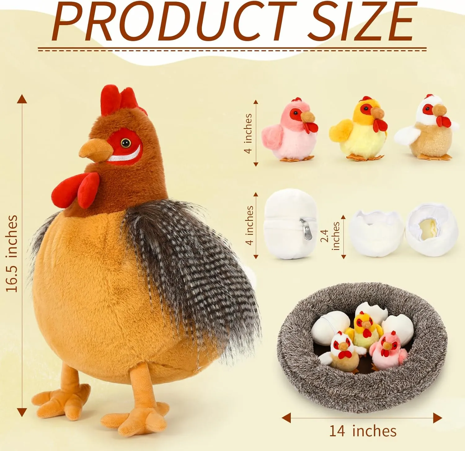 8Pcs Chicken Stuffed Animal, Stuffed Hen with Little Baby Chicks and Coop, Plush Toys for Kids, Hit of Christmas Farm Party