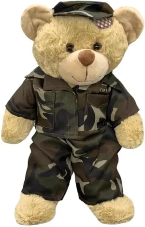 8" Brown Patches Bear with Army Green Outfit & Hat – Soft Stuffed Animal Plush Toy for Kids, Boys & Girls, Ideal Gift for Birthdays, Holidays & Collectors