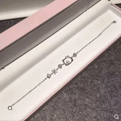 925 Sterling Silver Hello Kitty Crystal Bracelet Women Kt Bracelet Cat Simple Fashion Jewelry Student Birthday Korean Gift